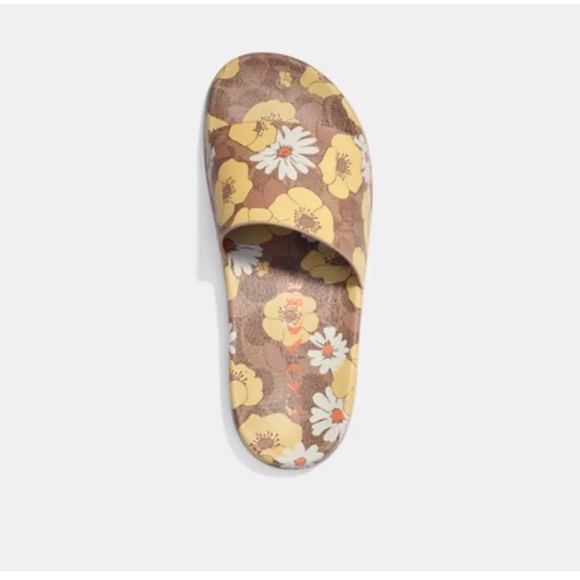 NEW COACH UDELE SIGNATURE FLORAL SLIDES SANDALS SIZE 7 VANILLA MULTI - Picture 2 of 3